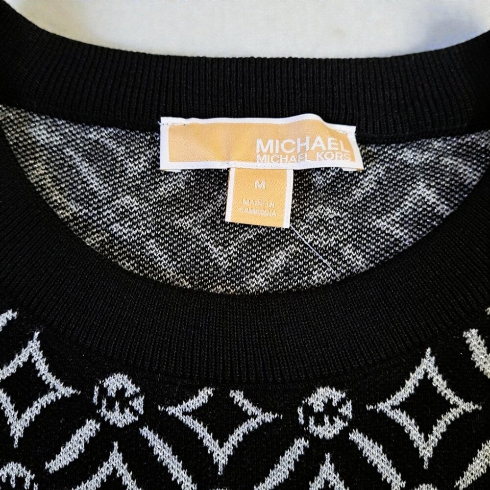 Michael Kors Size Medium (10-12) Black and Grey Logo Jacquard Sweater NW - Picture 4 of 13